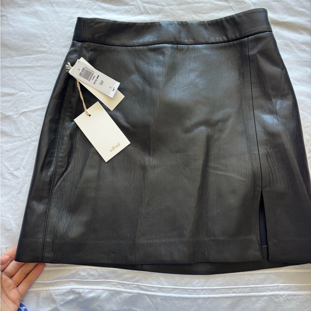 Wilfred Black Leather Mini Skirt